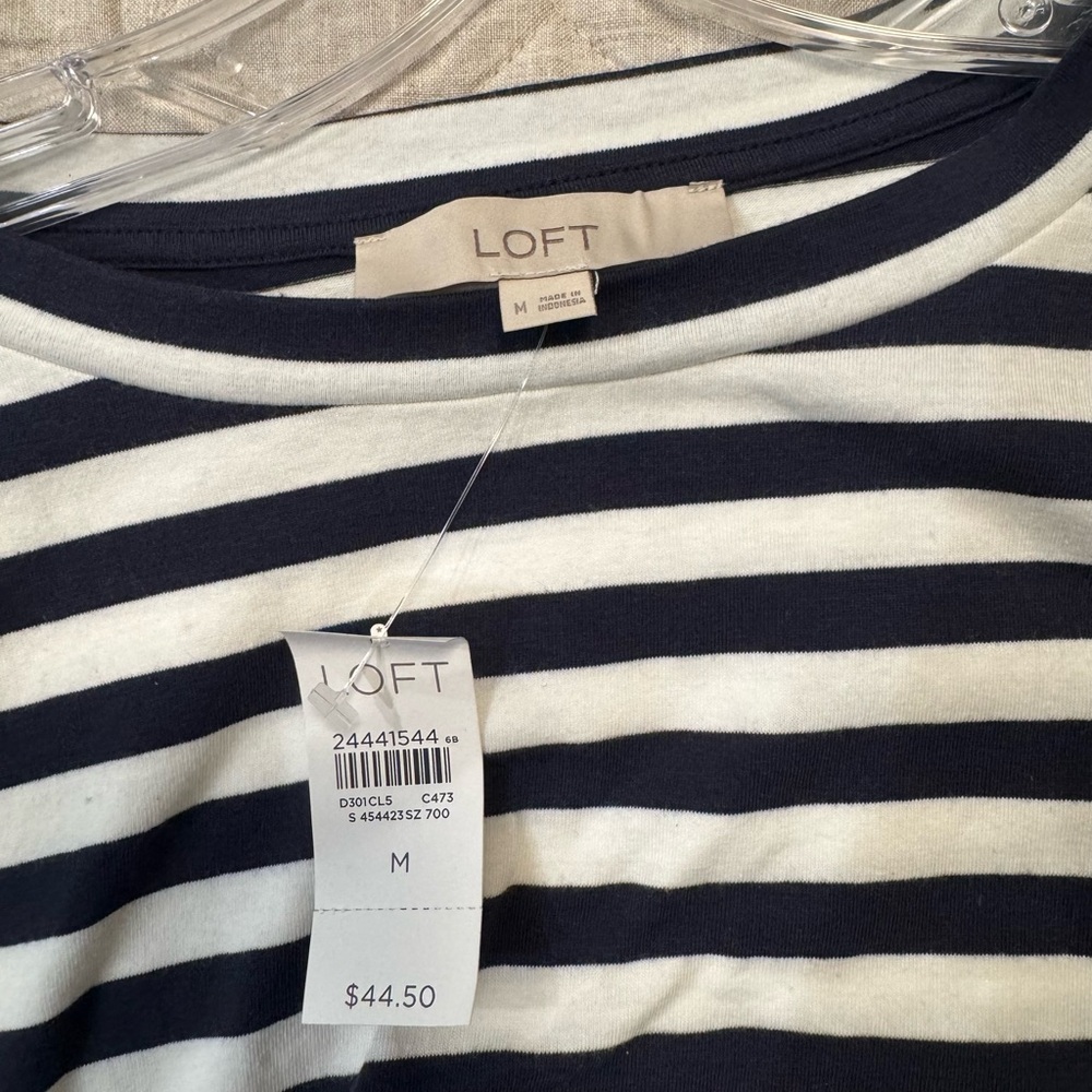 LOFT Navy and White Striped Long Sleeve Top - Picture 5 of 5
